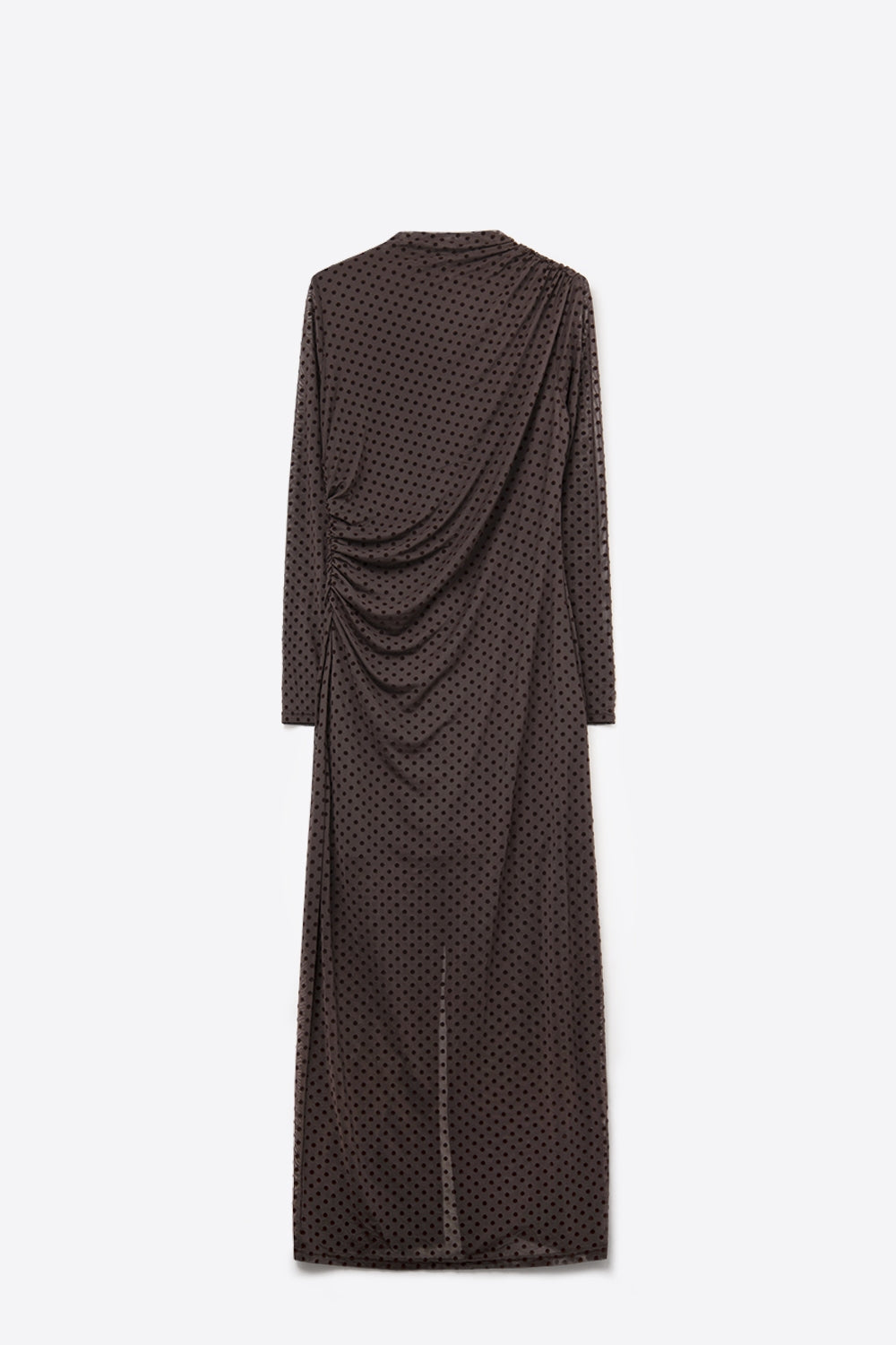 Robe longue à pois marron en tissu transparent