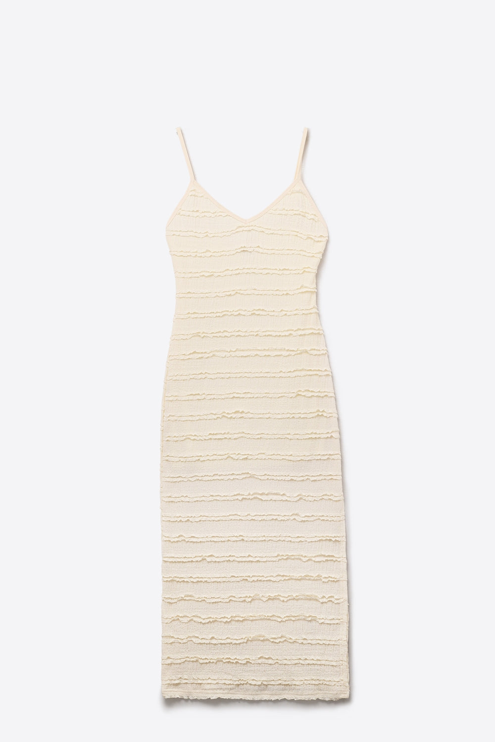 Robe longue à volants et fente en couleur crème