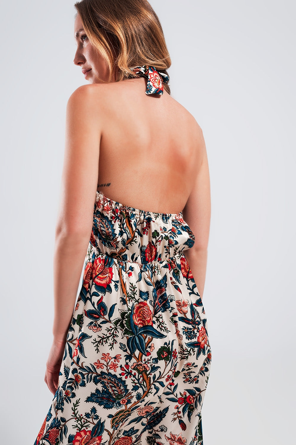 Robe longue avec motif cachemire en beige