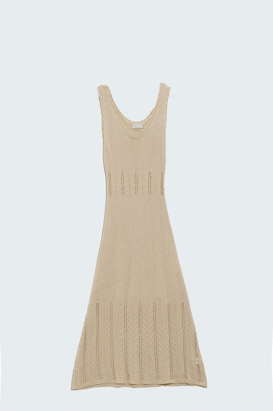 Q2 Robe longue beige de style A-line en maille fine