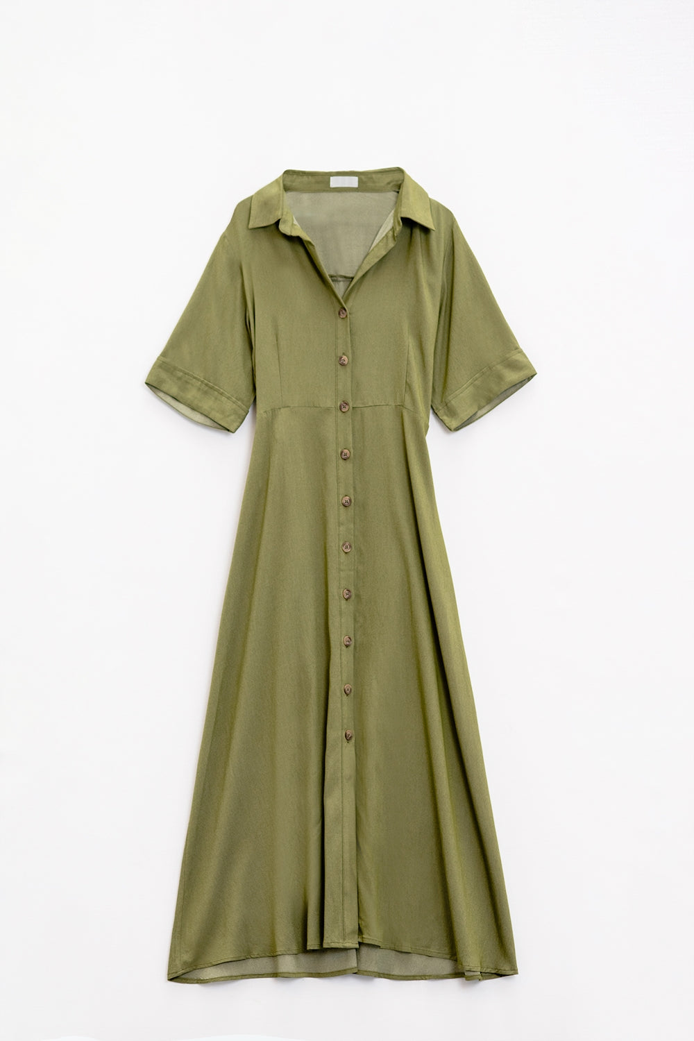 Robe longue chemise verte à col polo