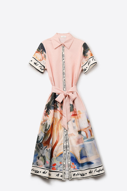 Q2 robe longue d'été rose imprimée aquarelle