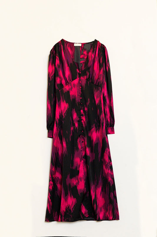 Q2 Robe longue imprimée boutonnée avec col en V