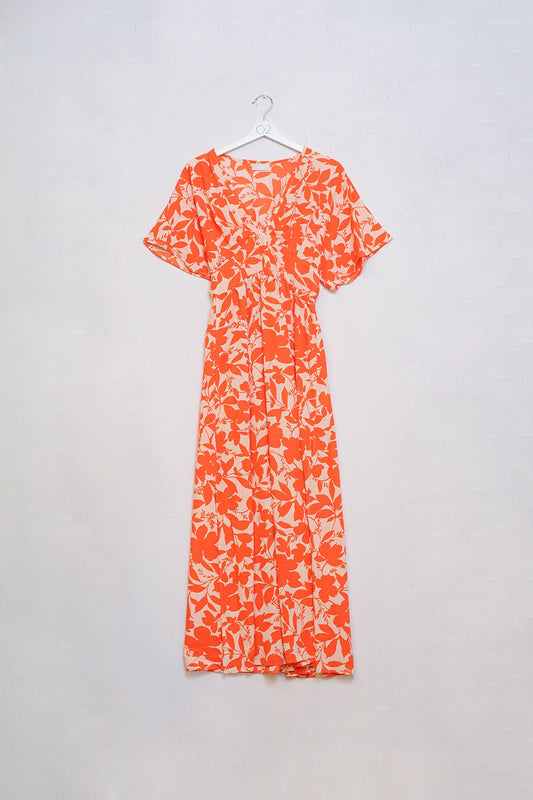 Q2 robe maxi à imprimé fleuri orange