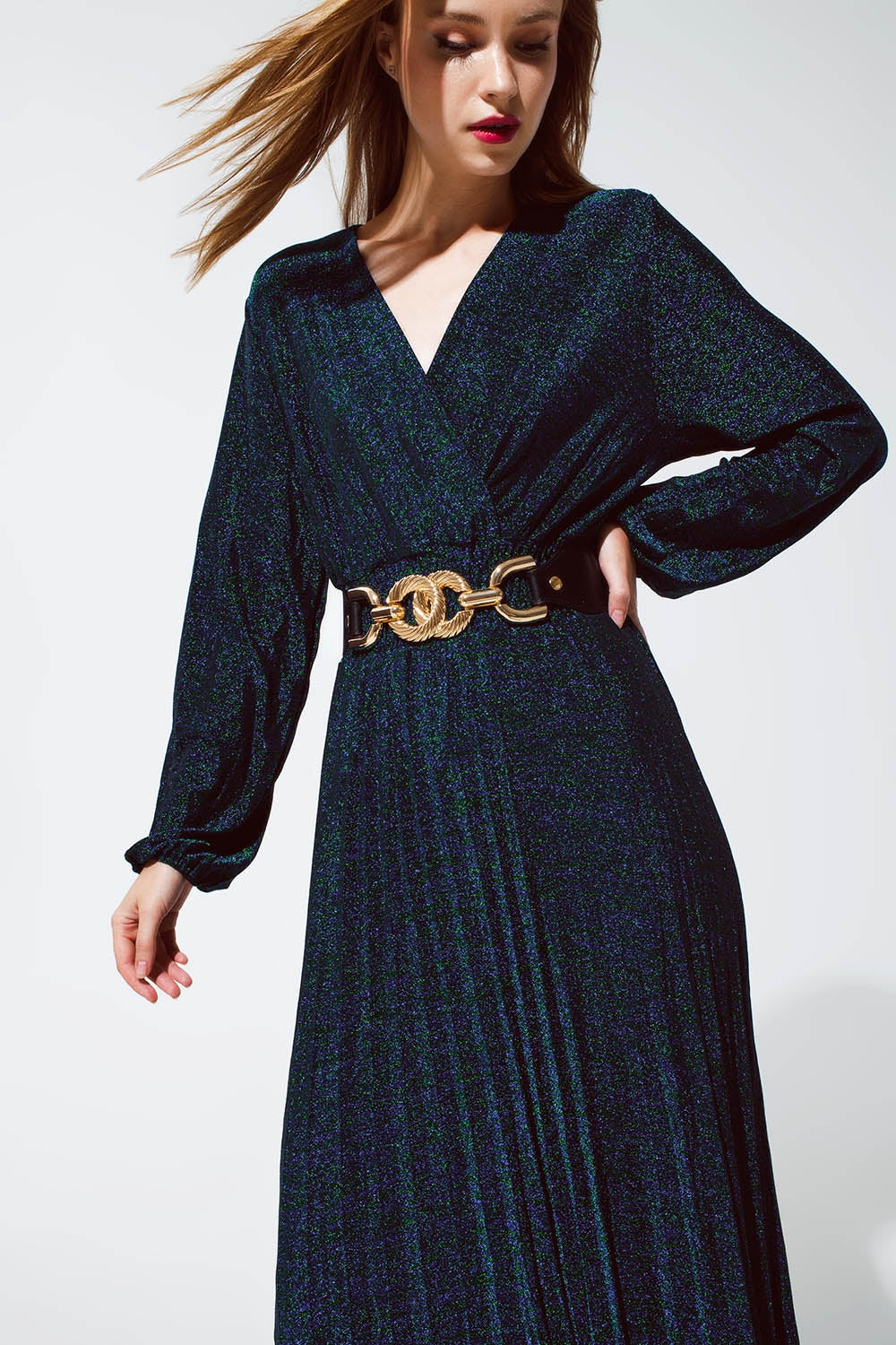 Robe maxi à manches longues avec paillettes en vert