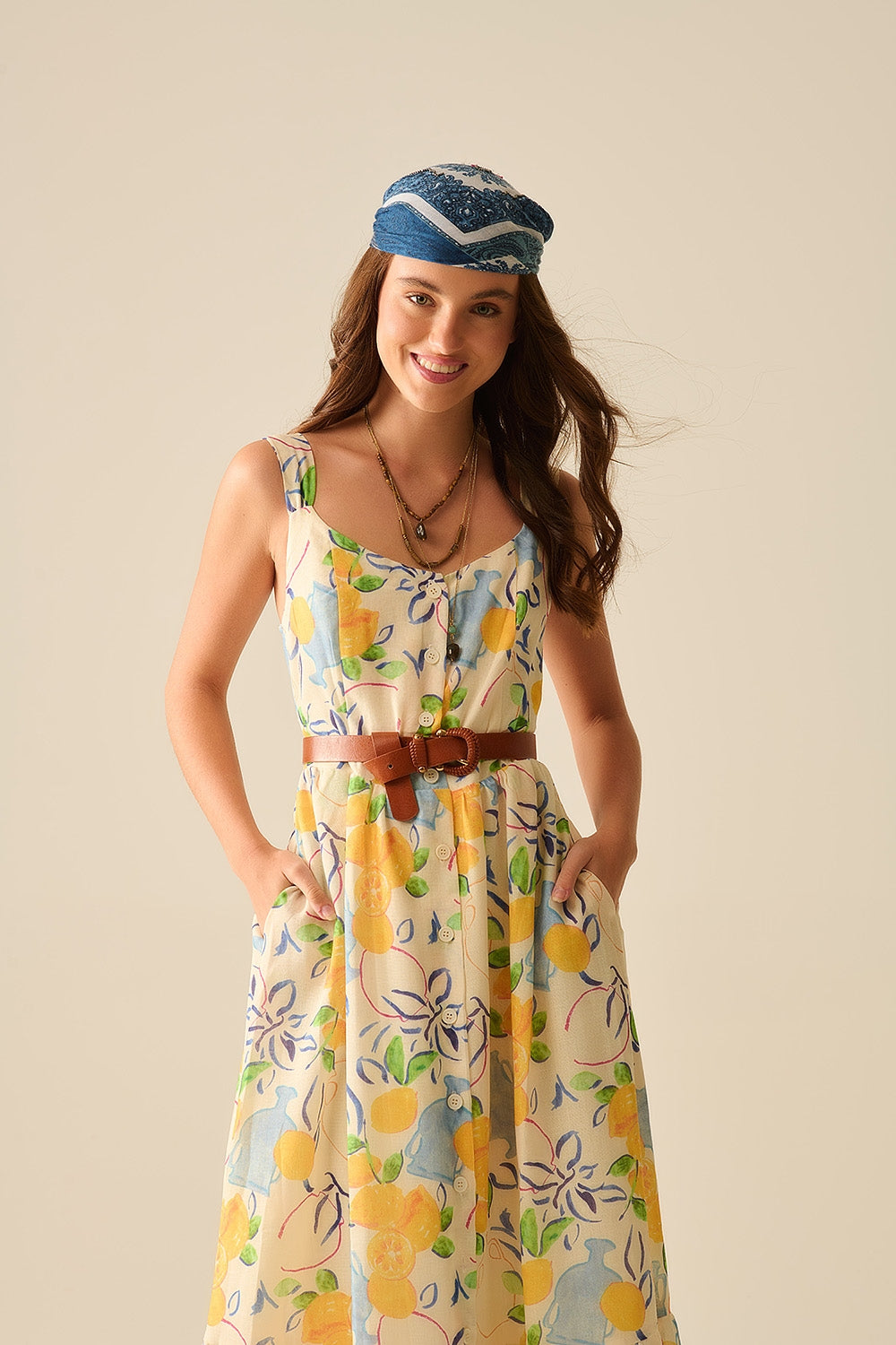 robe maxi blanche sans bretelles avec imprimé citron