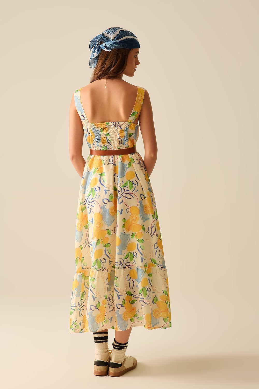 robe maxi blanche sans bretelles avec imprimé citron
