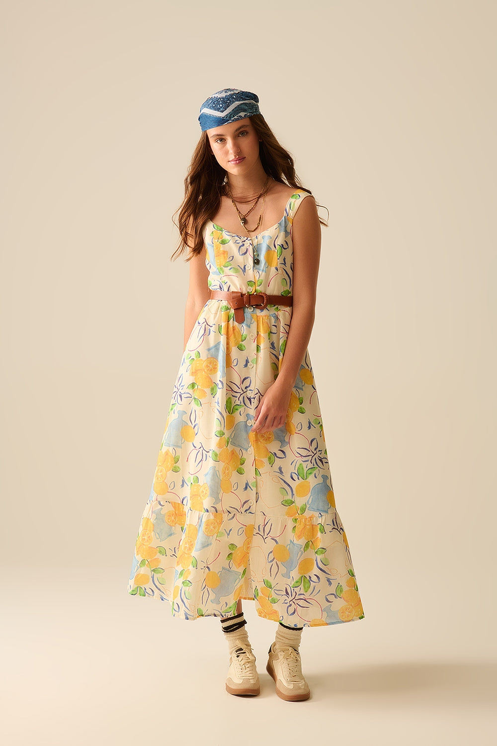 robe maxi blanche sans bretelles avec imprimé citron