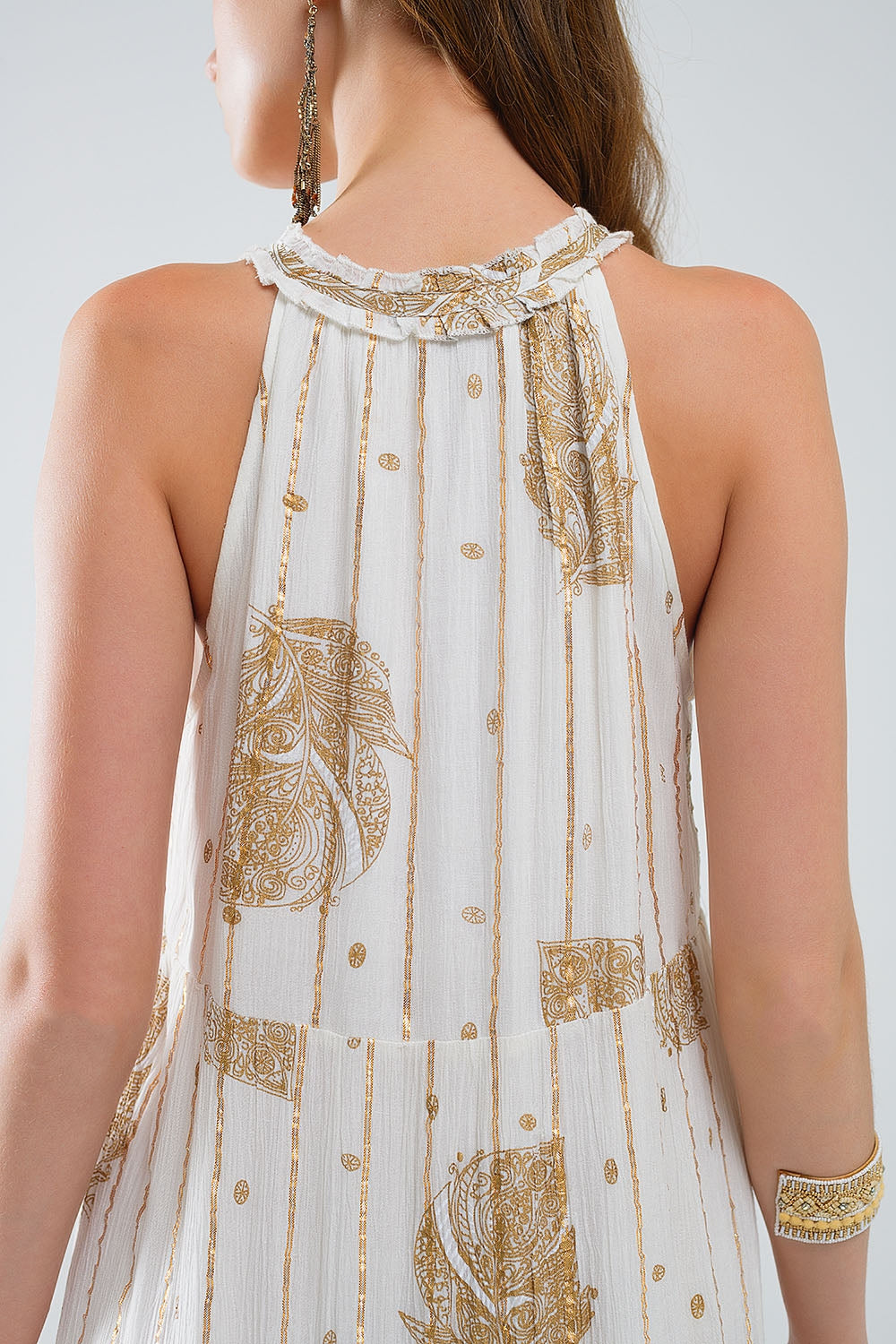 robe maxi boho en mousseline de soie avec imprimé fleuri doré