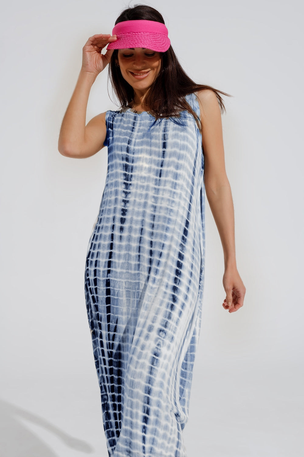 Robe maxi décontractée Tie dye en nuances de bleu