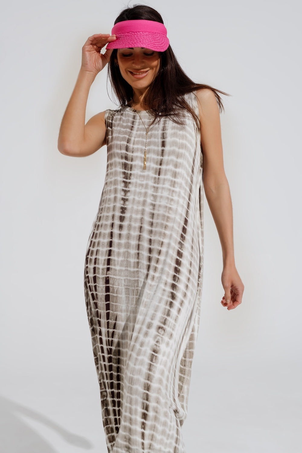 Robe maxi décontractée Tie dye en nuances de khaki