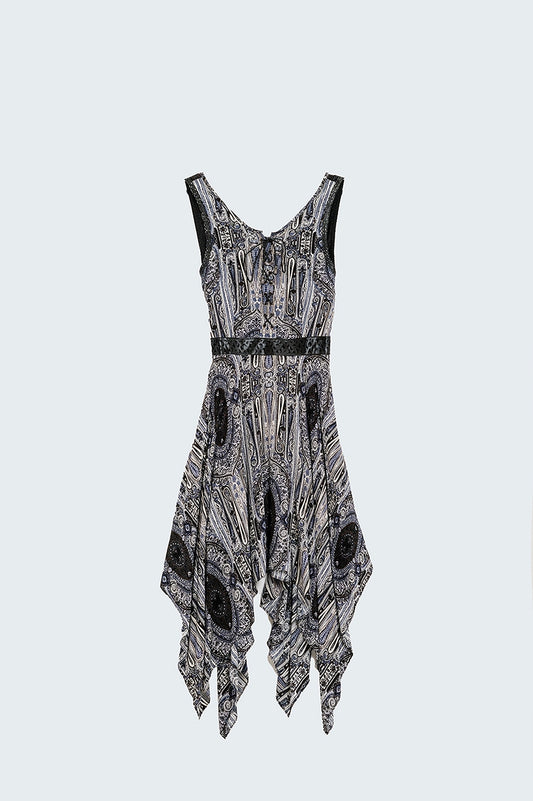 Q2 Robe midi à imprimé gris avec côtés plongeants