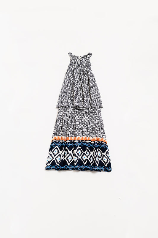 Q2 Robe midi dos nu superposée en noir et blanc