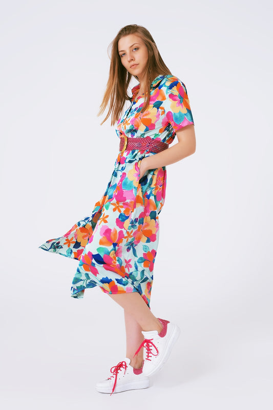 Q2 robe midi en satin doux avec imprimé fleuri