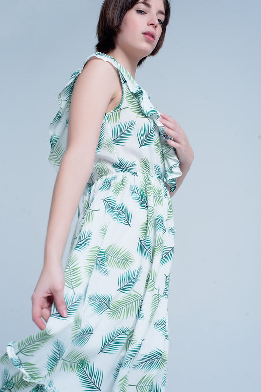 Q2 Robe Midi imprimé vert