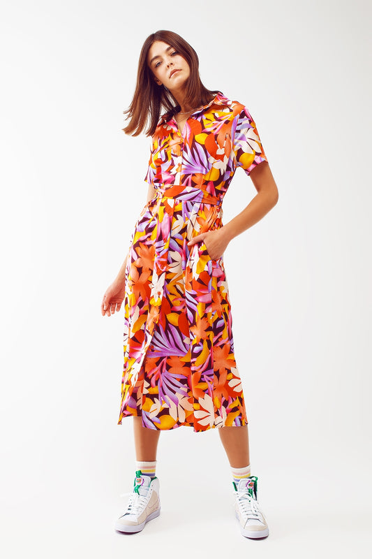 Q2 Robe midi imprimée à fleurs multicolore
