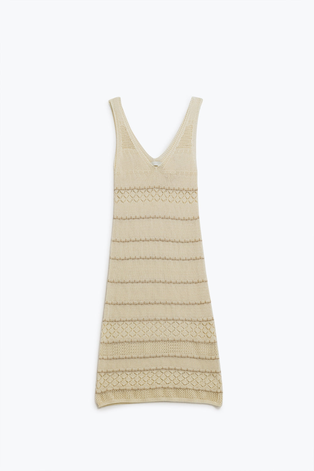 Q2 Robe midi sans manches à col en V et motif en crochet de couleur crème