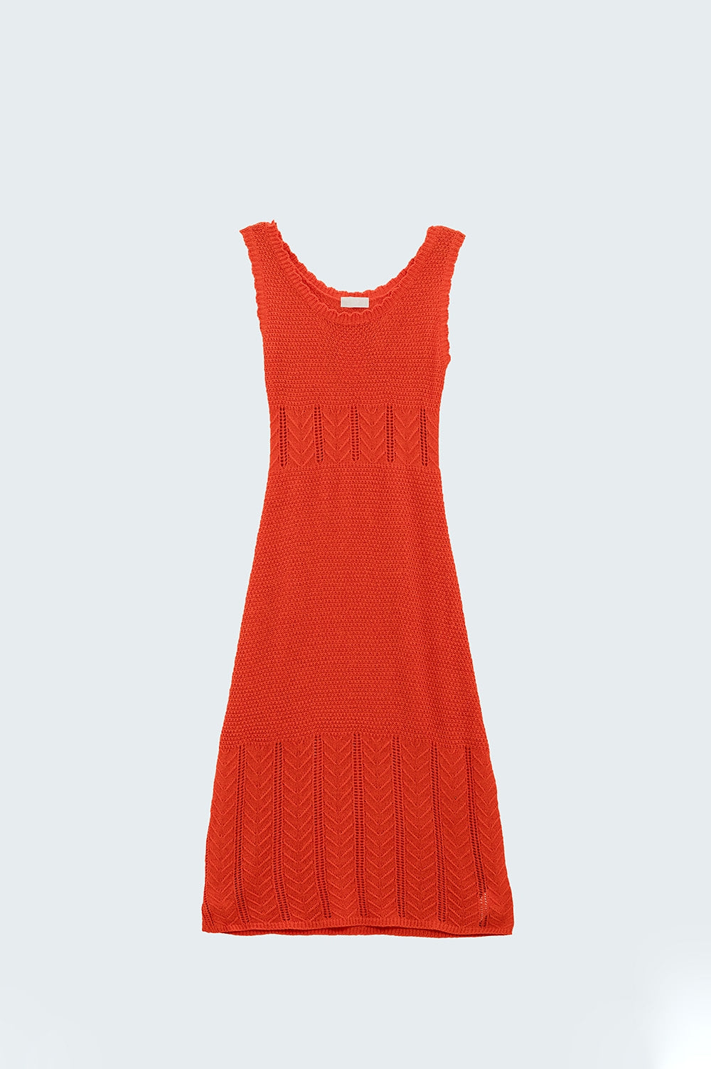 Robe midi sans manches en maille orange à col rond