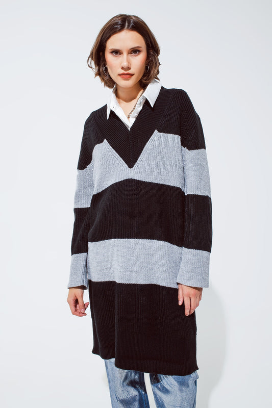 Q2 Robe MIDI surdimensionnée avec rayures et large col en V