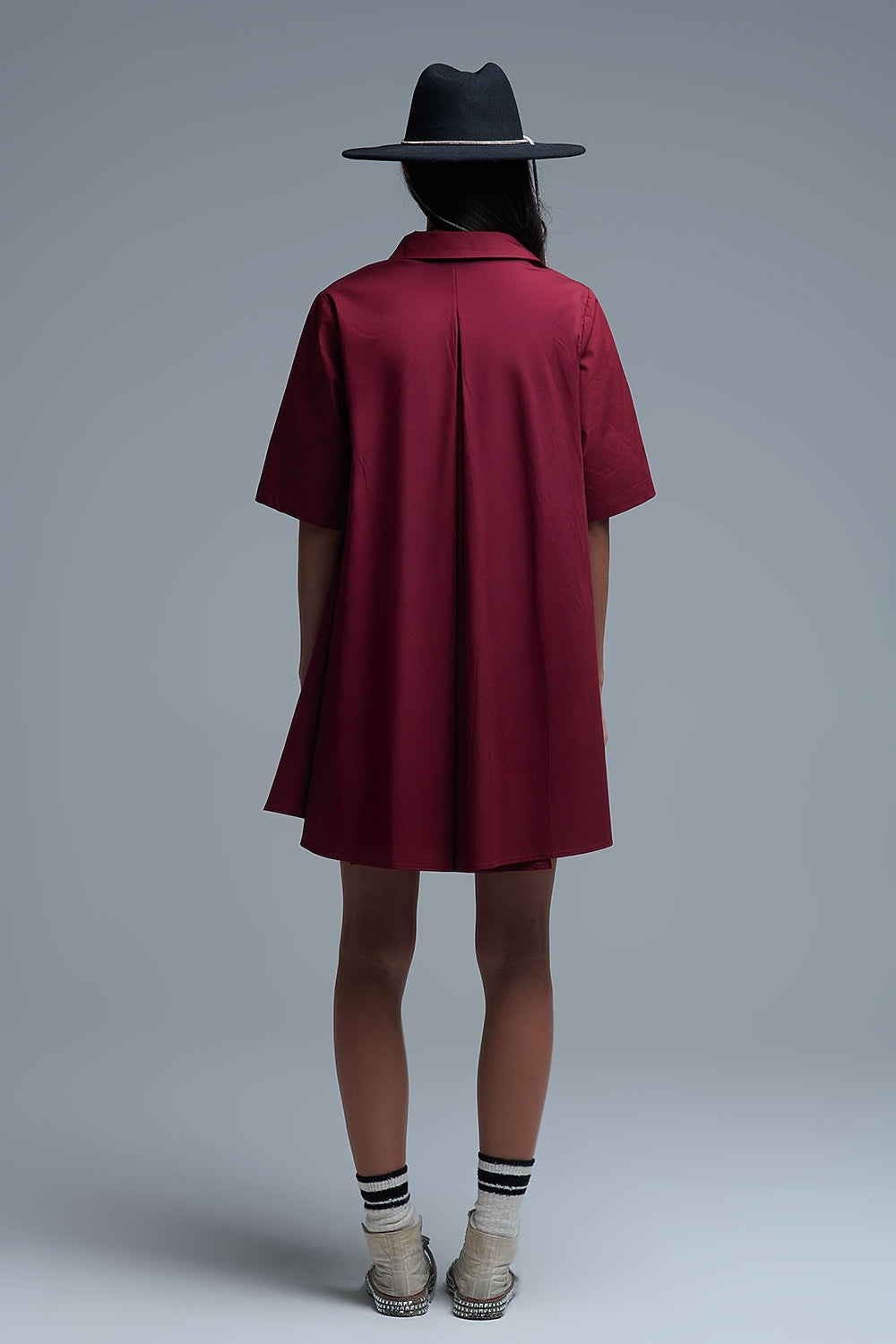 Robe oversize en popeline à manches 3/4 Burgundy