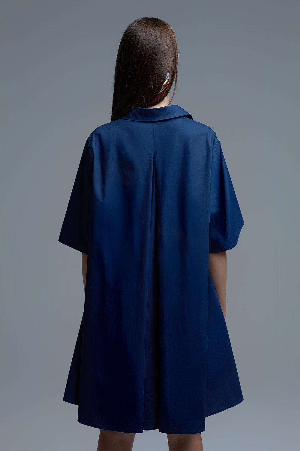 Robe oversize en popeline à manches 3/4 marine
