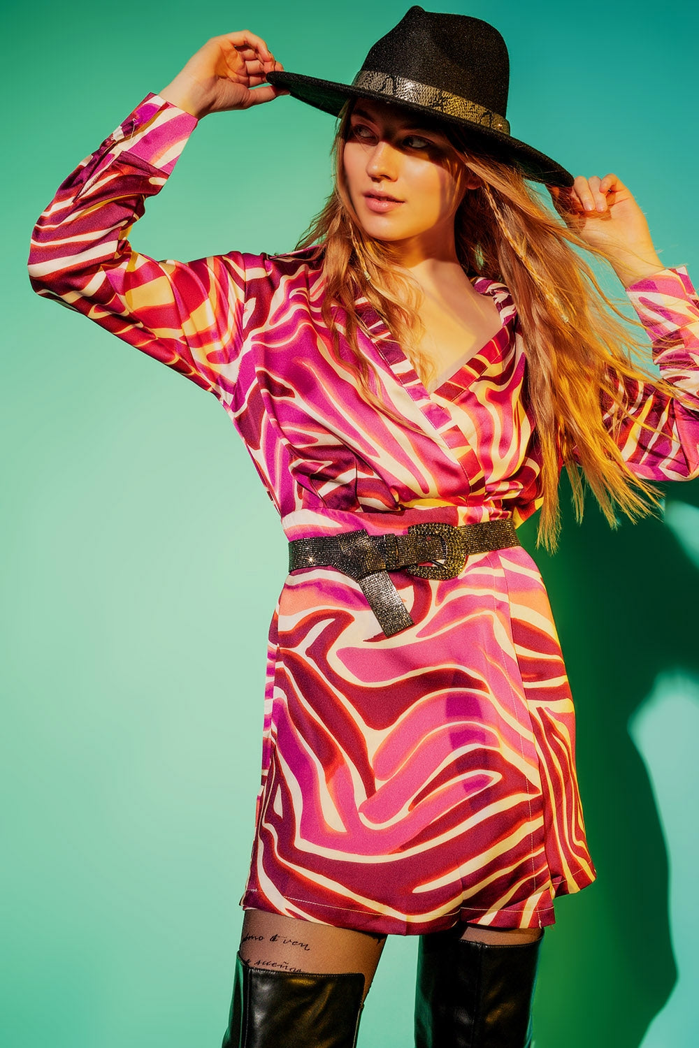 Robe party fuchsia à imprimé zébré