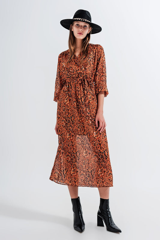 Q2 Robe portefeuille longue à imprimé animal