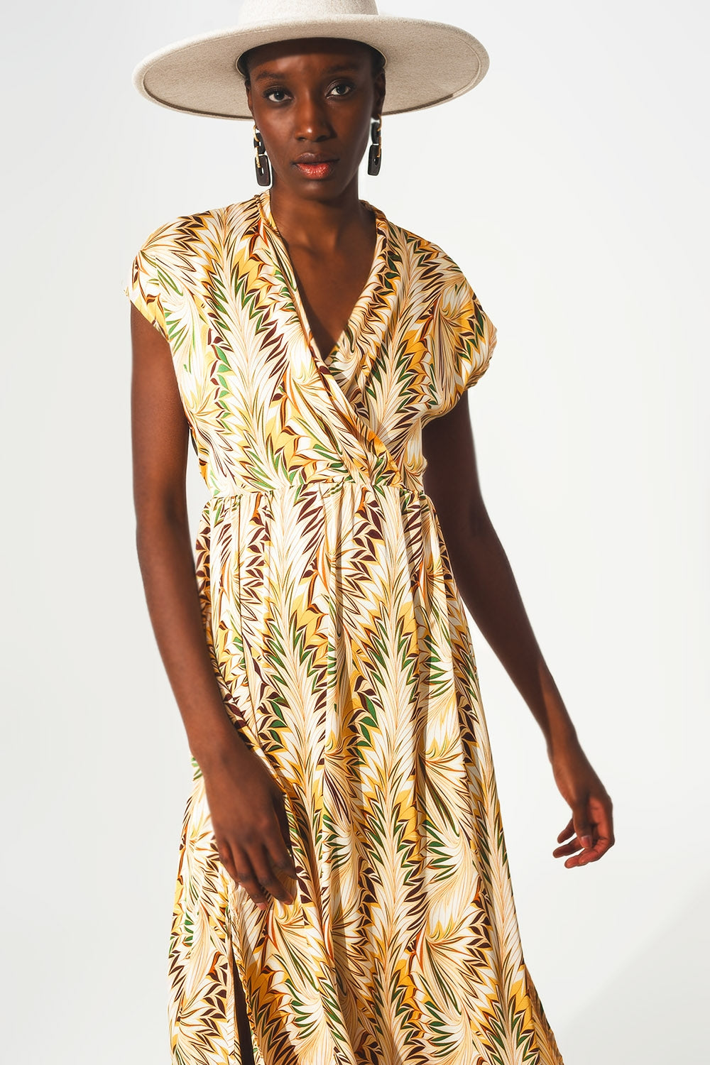 Robe portefeuille longue à imprimé rétro