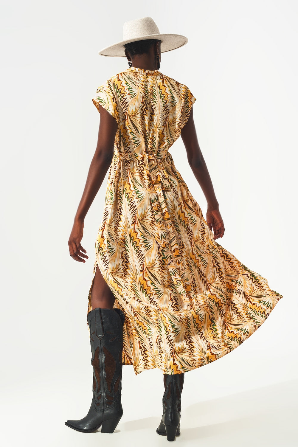 Robe portefeuille longue à imprimé rétro