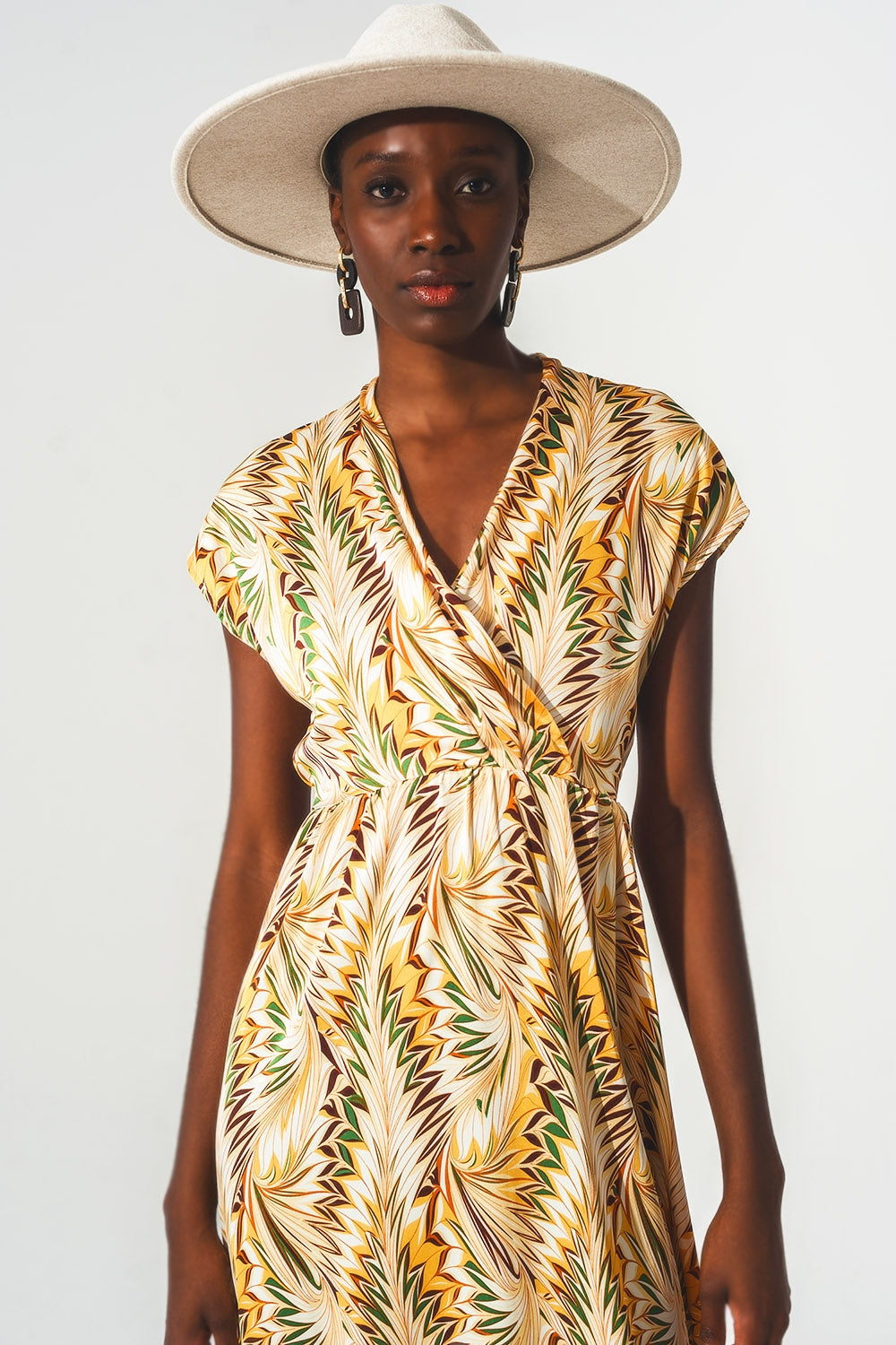 Robe portefeuille longue à imprimé rétro