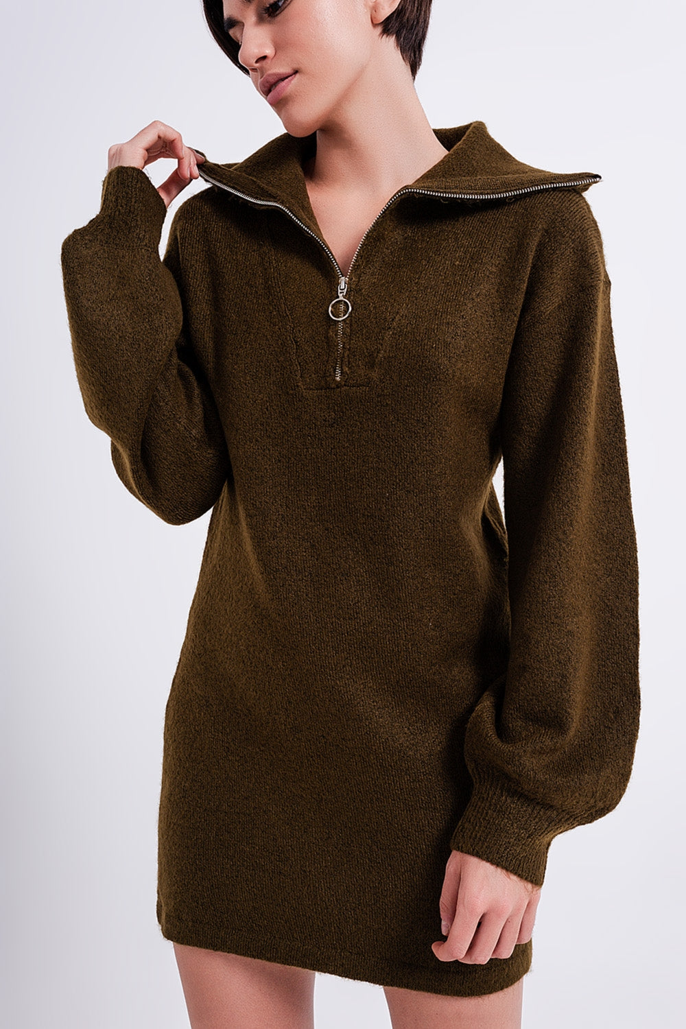 Q2 Robe pull courte Vert foncé