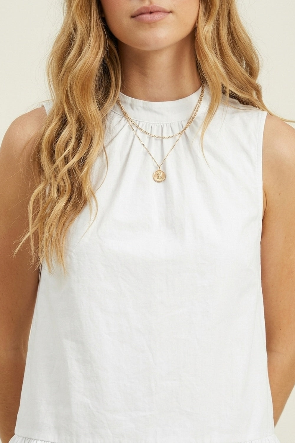 Robe sans manches en popeline blanche avec ourlet style ballon