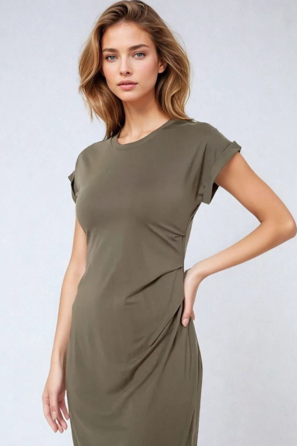 Q2 Robe sans manches en tencel stretch kaki