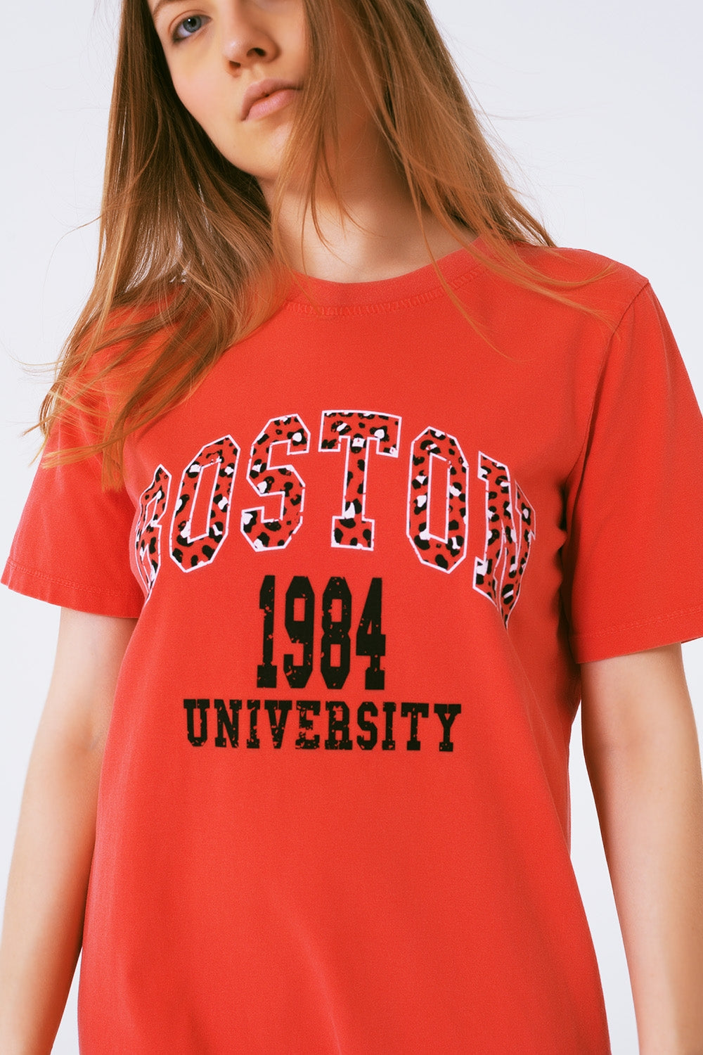 Robe t-shirt midi rouge Boston 1984 Université
