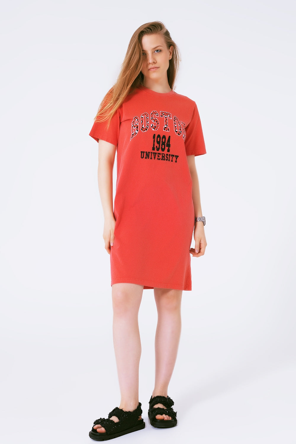 Robe t-shirt midi rouge Boston 1984 Université