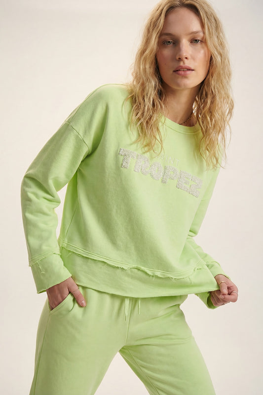 Q2 Saint Tropez Sweatshirt brodé vert menthe