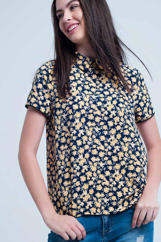 Q2 Chemise avec impression de fleurs jaunes