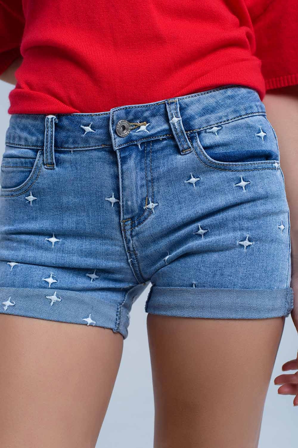 Q2 Short en jean avec détail étoiles