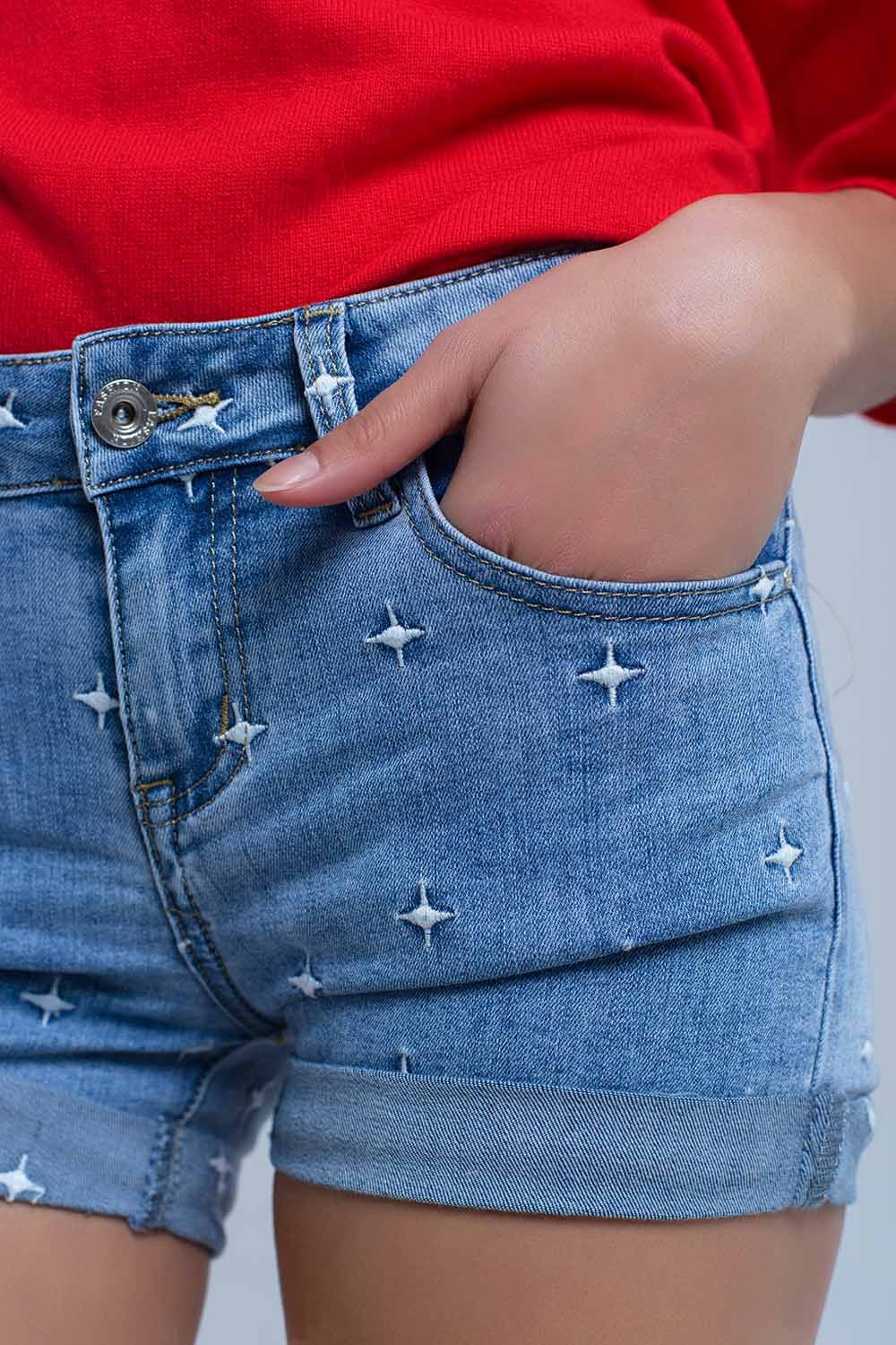 Short en jean avec détail étoiles
