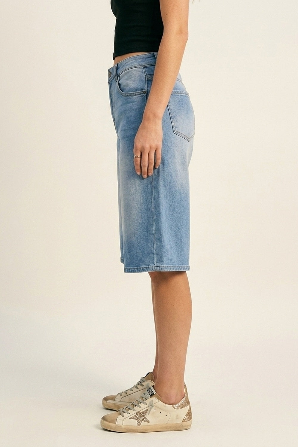 Short en jean Bermuda bleu clair à jambes larges longueur genou