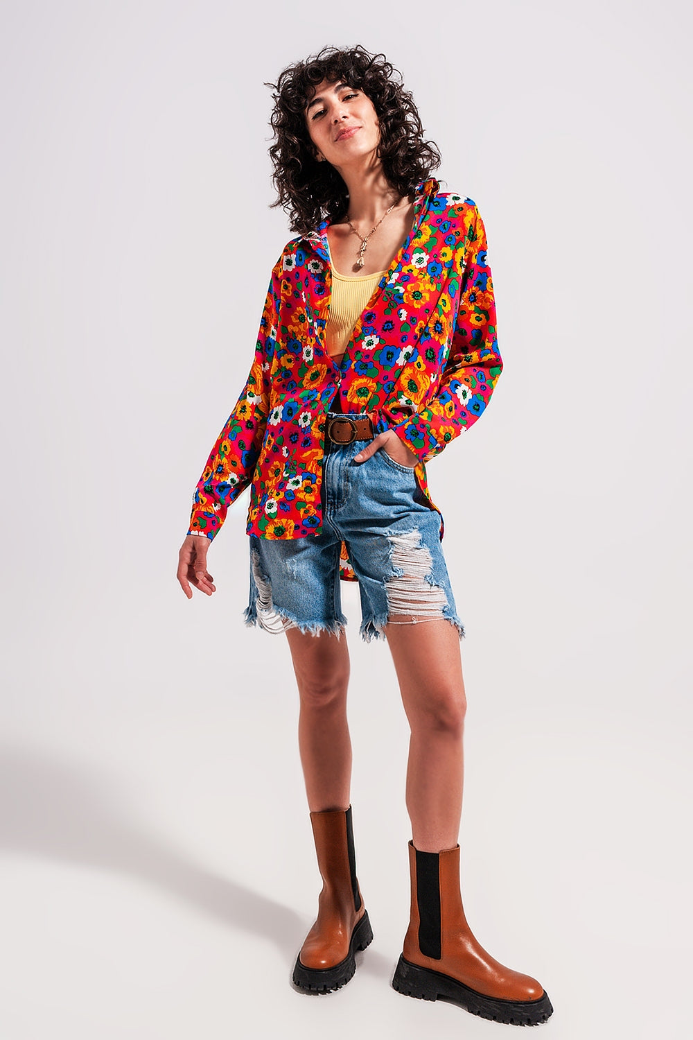 Short en jean effet vieilli Bleu clair