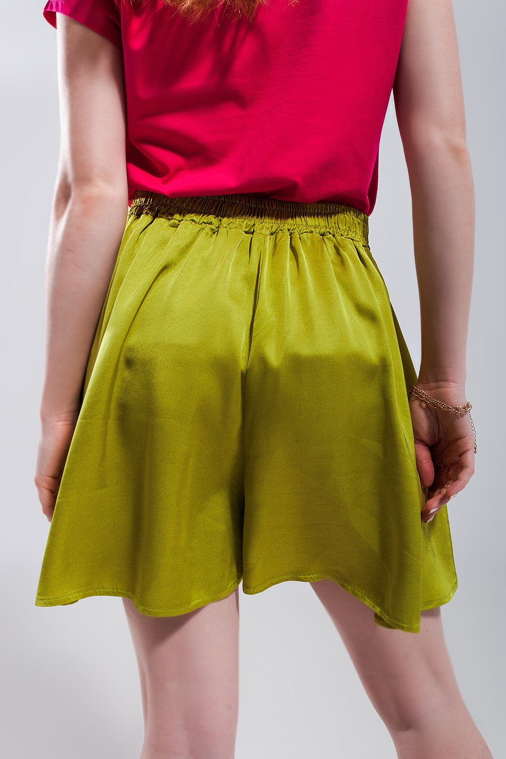 Short en satin à taille haute Citron vert