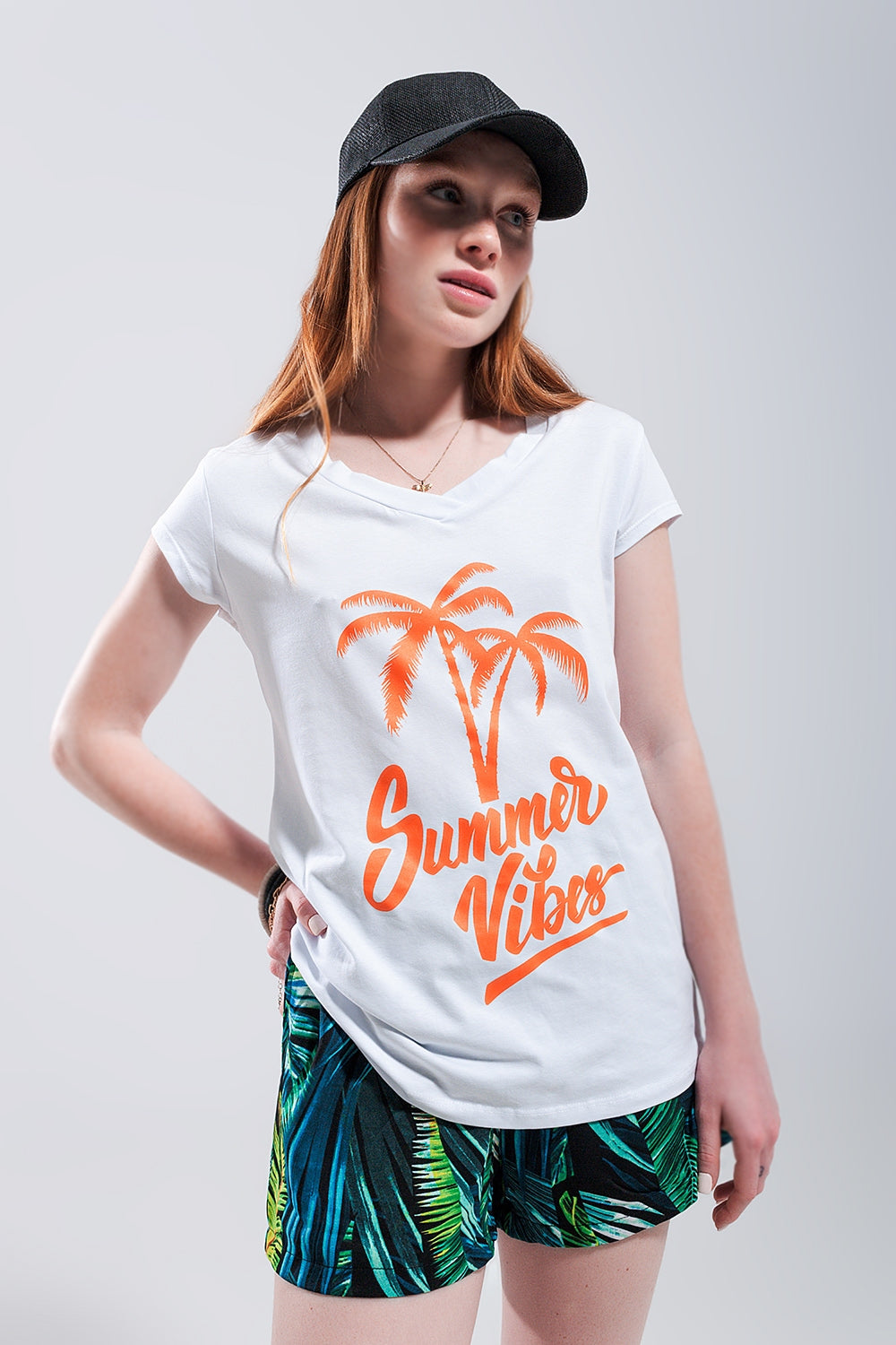 Summer Vibes T shirt à imprimé blanche