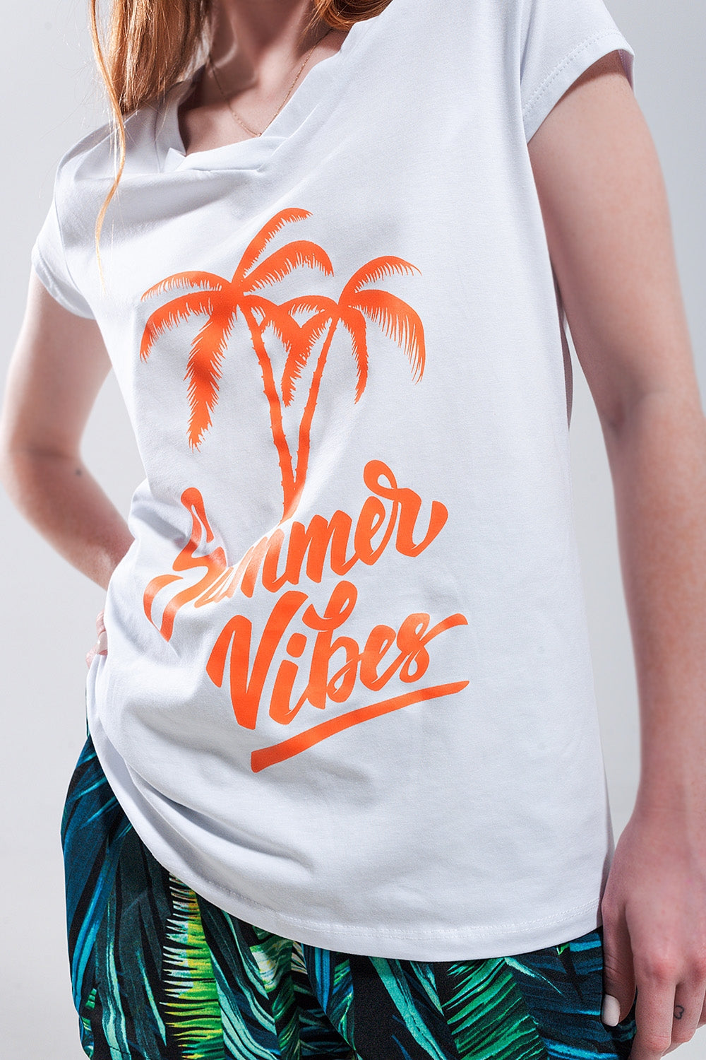 Summer Vibes T shirt à imprimé blanche