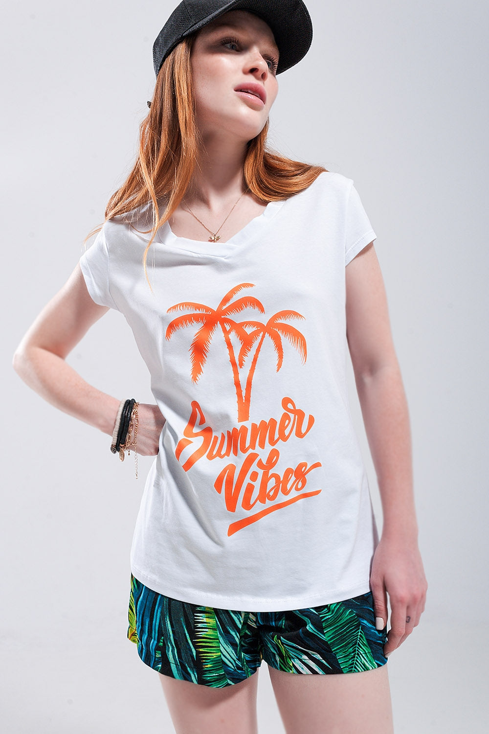 Summer Vibes T shirt à imprimé blanche