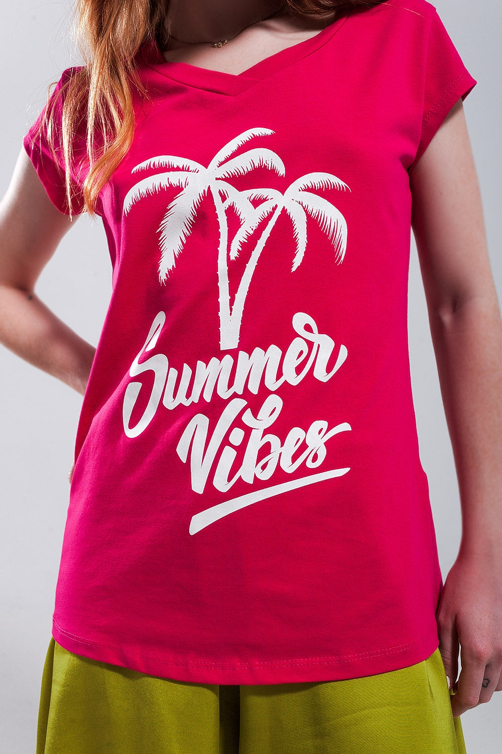 Summer Vibes T shirt à imprimé fuchsia