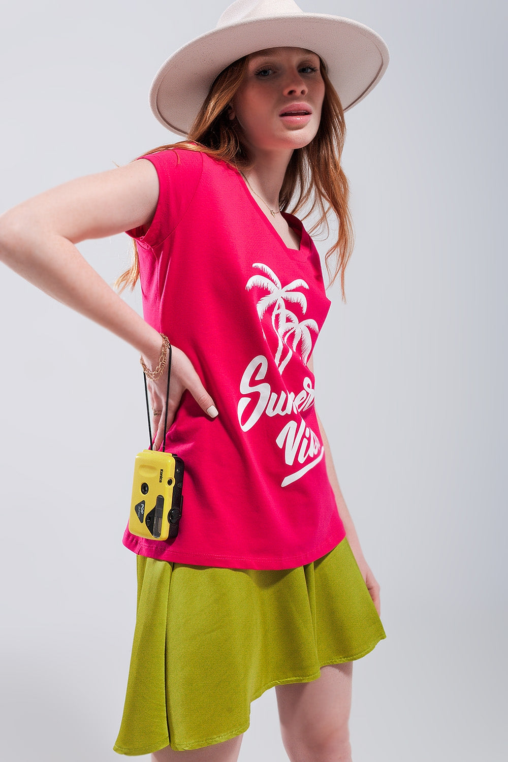 Summer Vibes T shirt à imprimé fuchsia