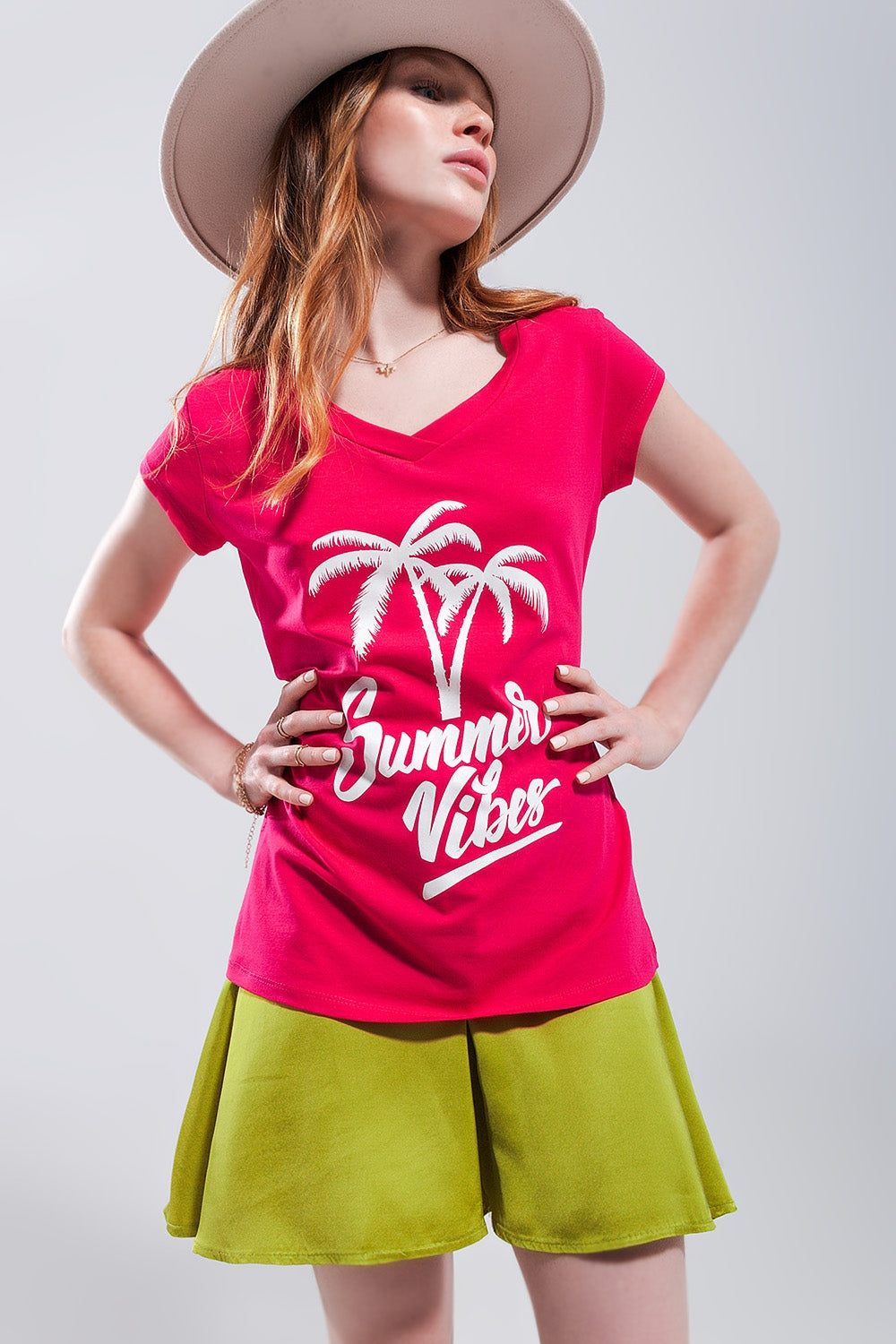 Summer Vibes T shirt à imprimé fuchsia