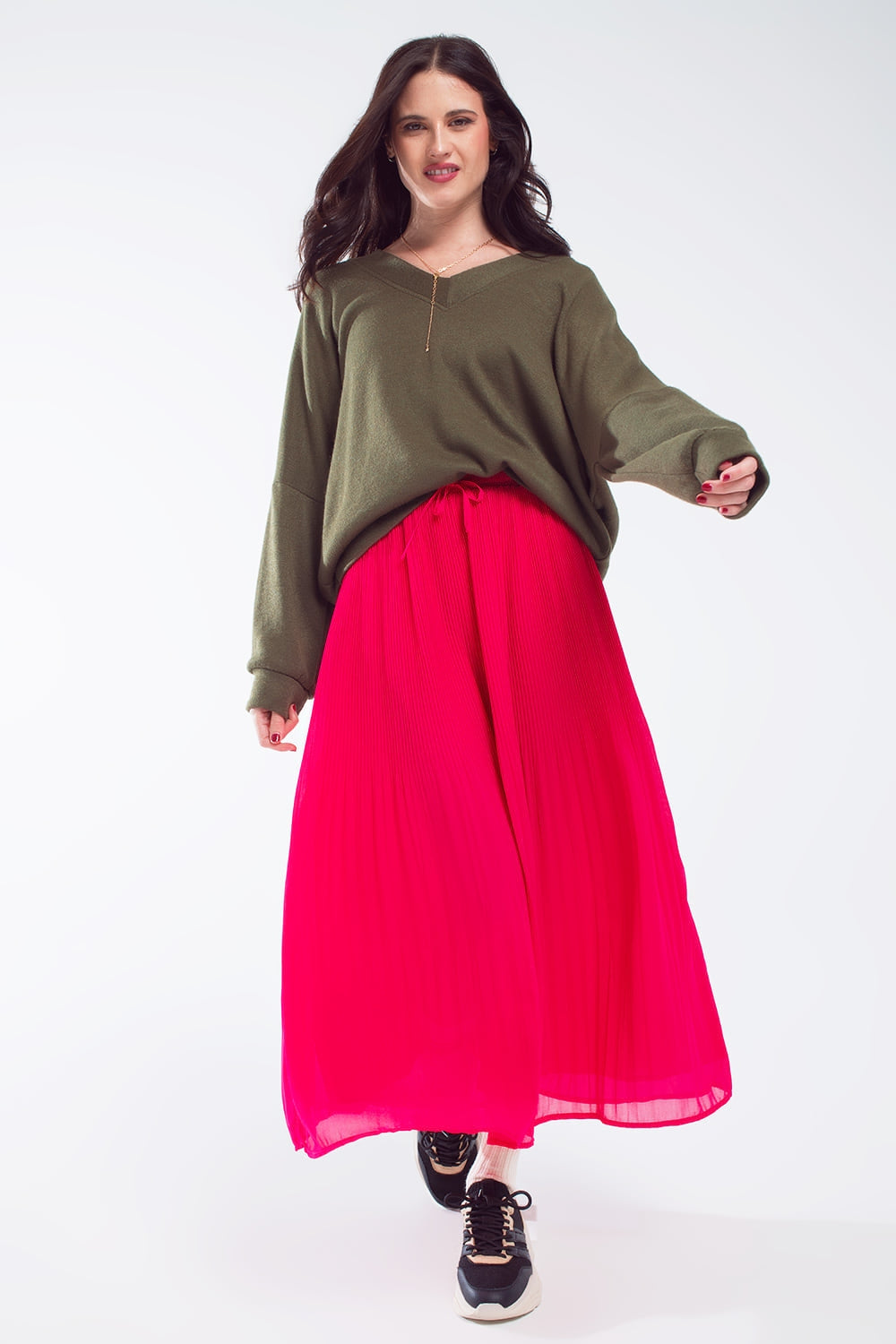 Swearshirt oversize vert olive avec encolure en V