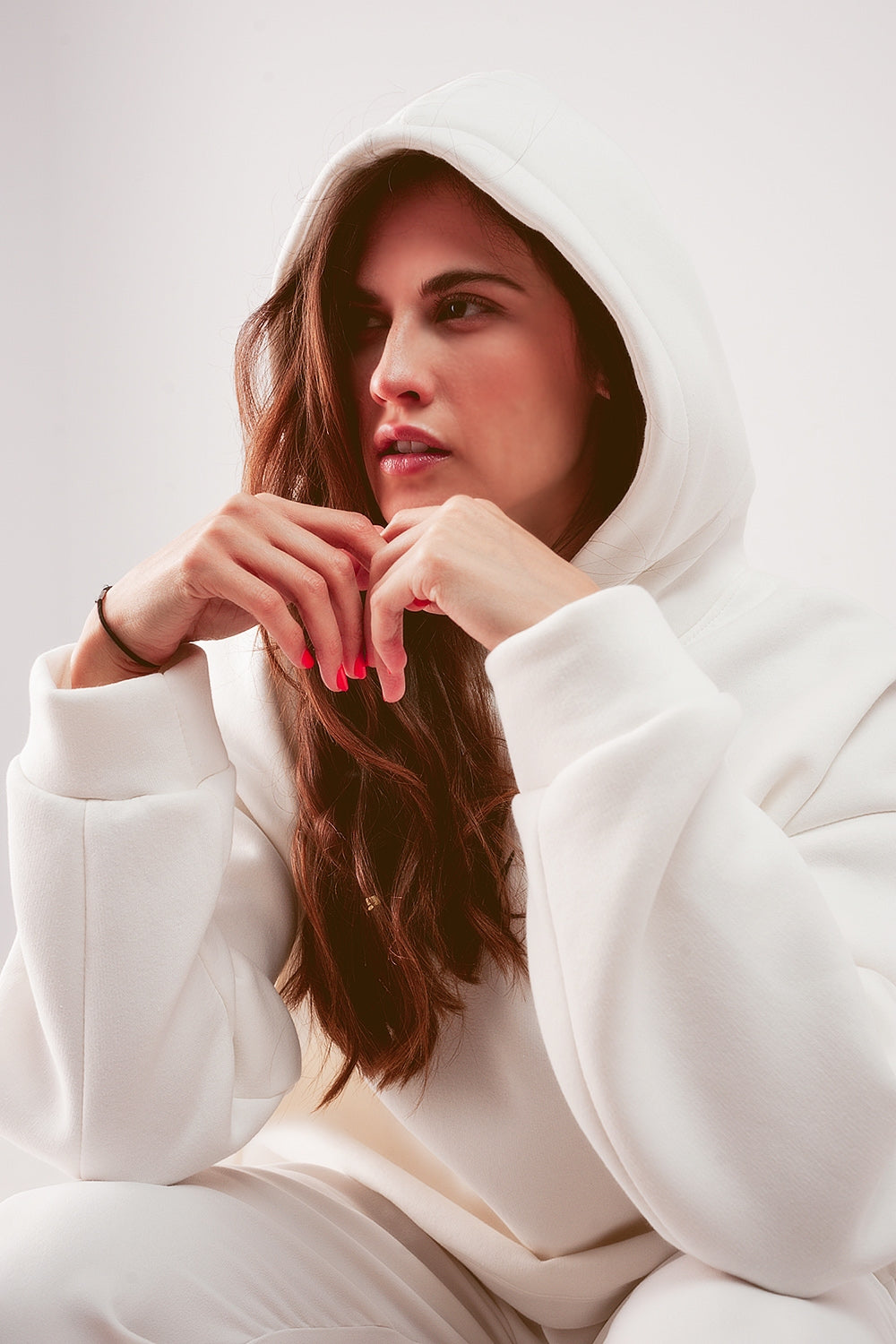 Sweat à capuche oversize style boyfriend crème